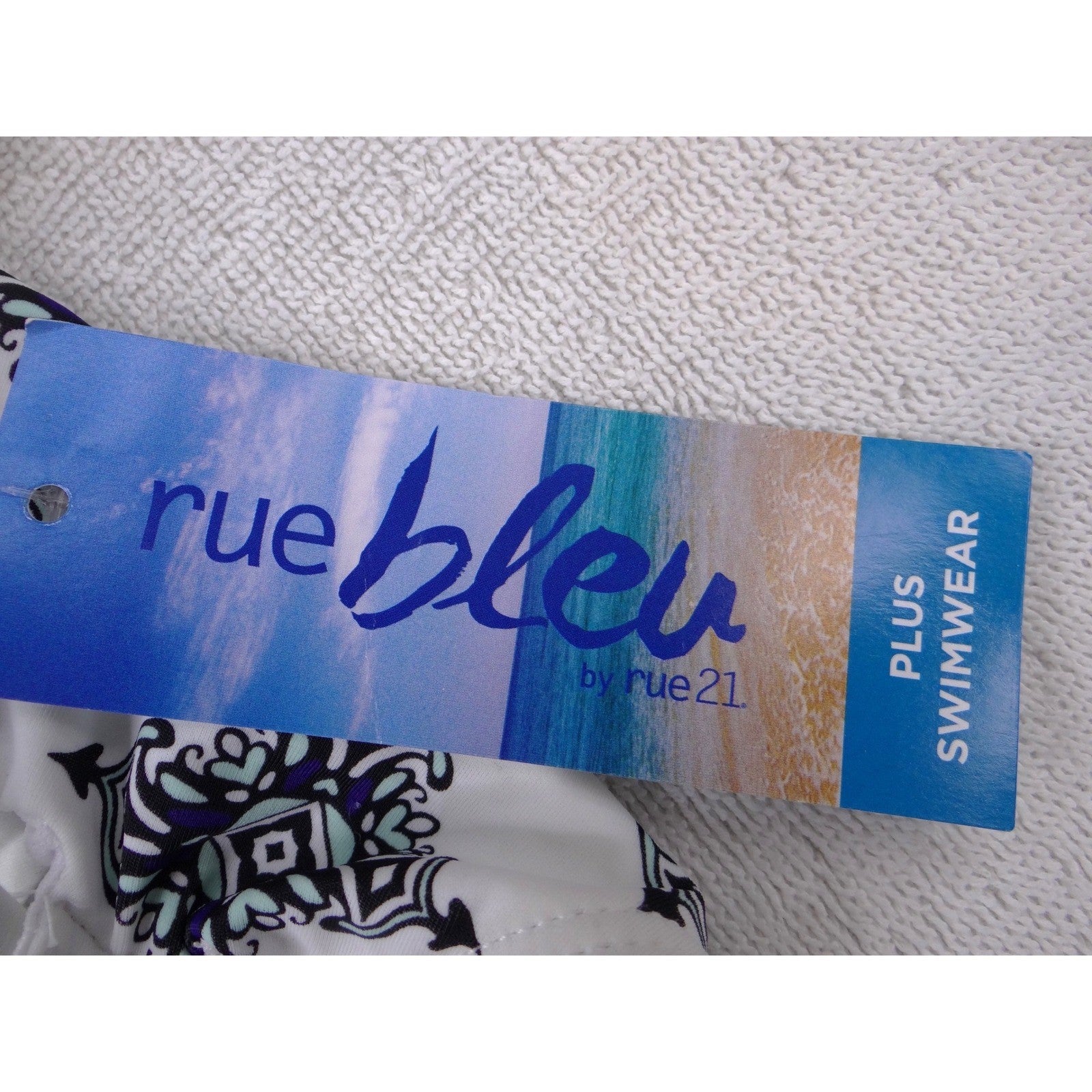 NWT-Rue Bleu by rue21 Women 1X High Waisted Bikini Bottoms Blue Medallion Tile