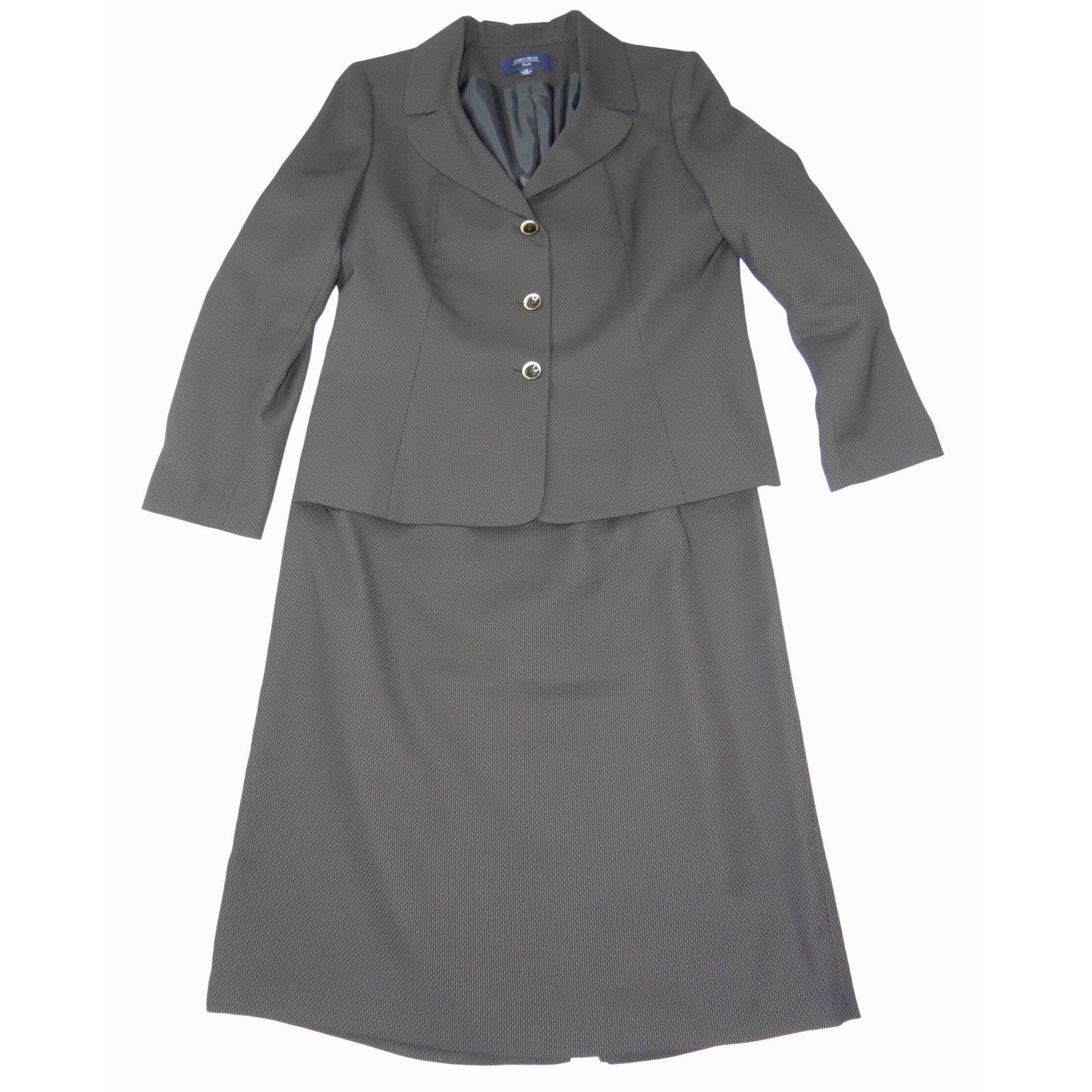 Jones Wear Suit Womens 14 Brown Blazer Skirt Set Micro Texture Professional 2pc