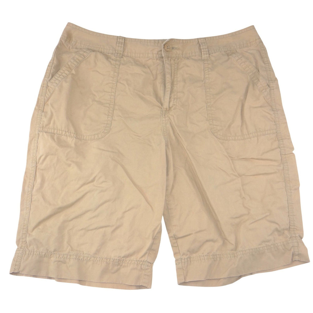 St Johns Bay Womens Khaki Chino Shorts Tan Cotton Twill Size 14 Casual Utility