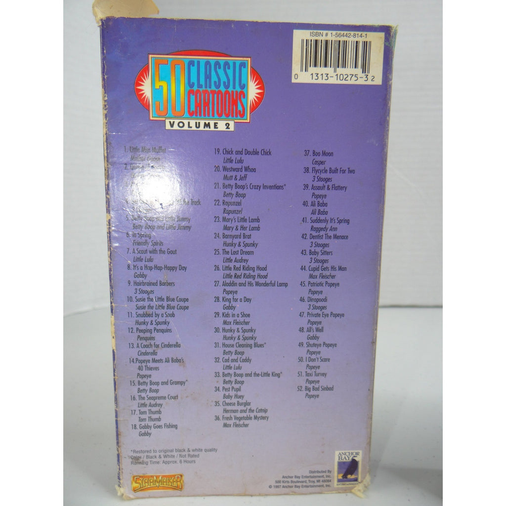 50 Classic Cartoons Volume 1 VHS Popeye Betty Boop Casper 6 Hours StarMaker 1997