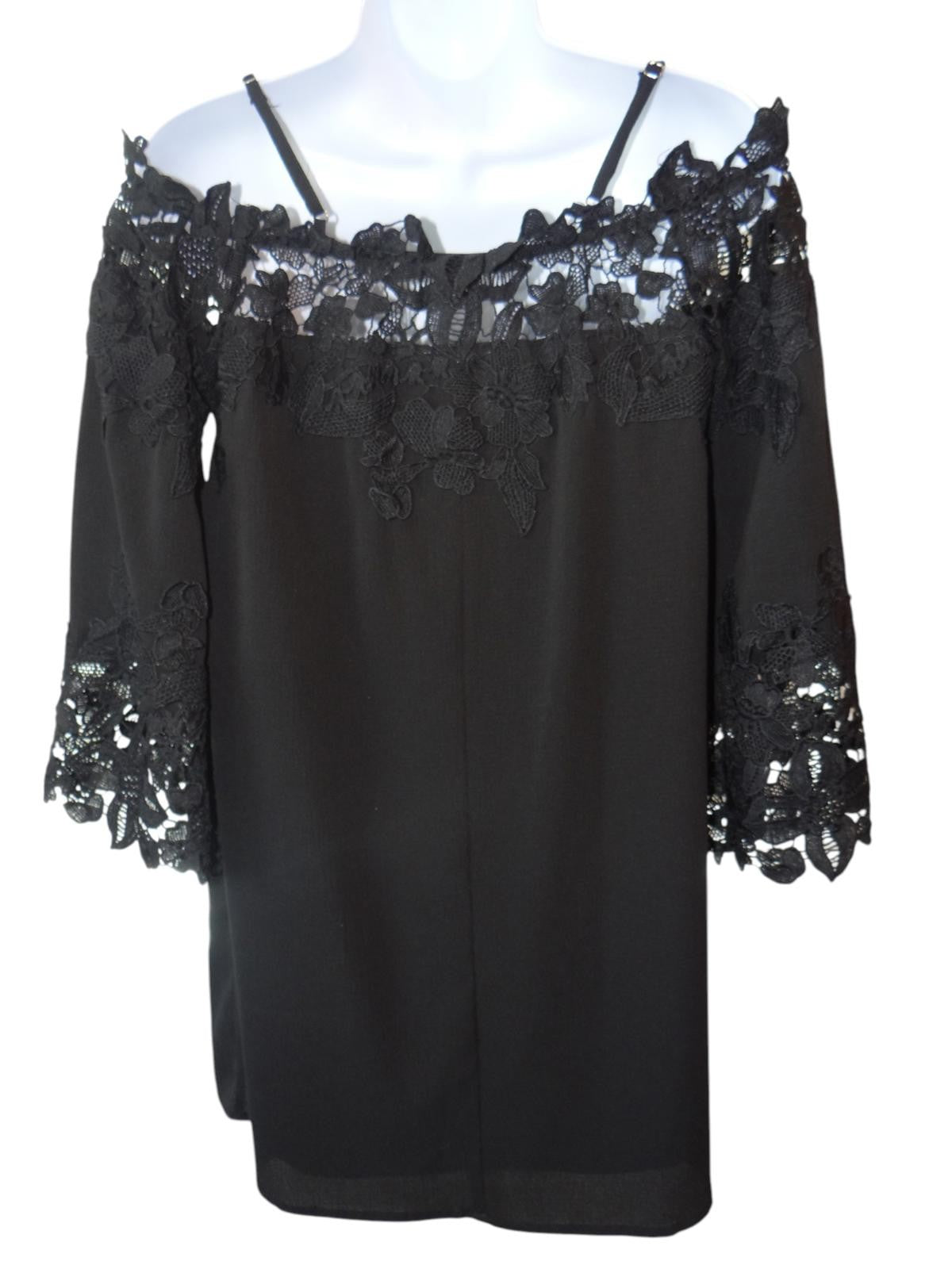 Luxxel Black Off-Shoulder Lace Top - Size S