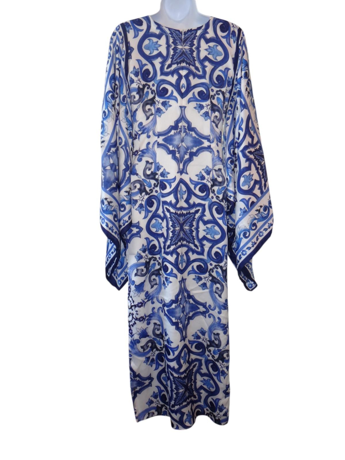 Elegant Blue Print Kaftan Dress - Stylish Women's Fashion
