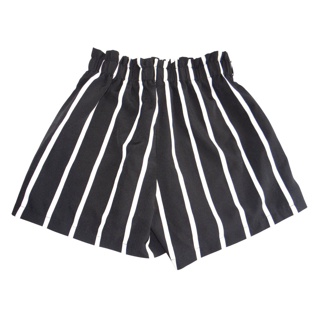 SHEIN Womens Black White Vertical Stripe Paperbag Waist Shorts Size Medium