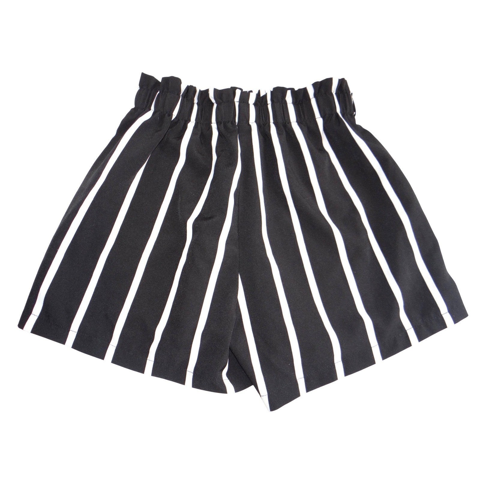 SHEIN Womens Black White Vertical Stripe Paperbag Waist Shorts Size Medium