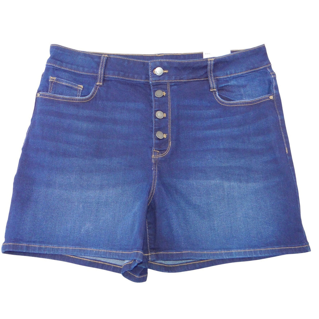 NWT-Nine West Womens High Rise Button Fly Denim Shorts Dark Wash Rinse