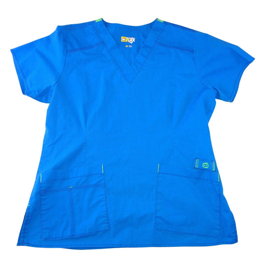 WonderWink WonderFlex Womens Blue Lime Green V-Neck Scrub Top Size Medium 0168