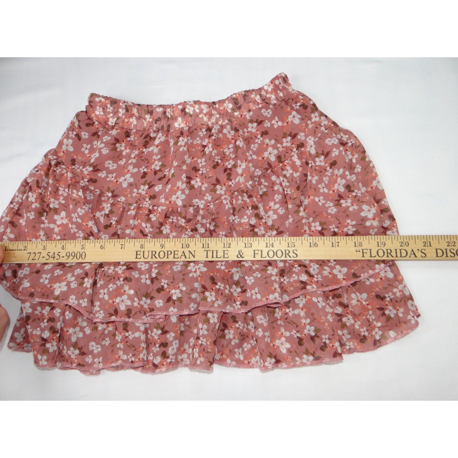 Beautees Floral Tiered Ruffle Mini Skirt Pink White Girls Size S 7 8