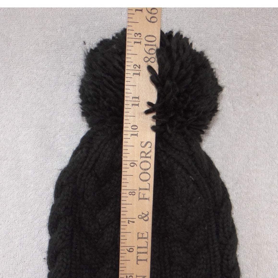 Puma Black Cable Knit Pom Pom Beanie Hat Ribbed Cuff One Size Sporty Winter Cap