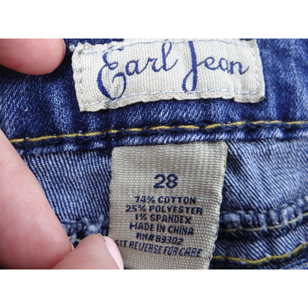 Earl Jean Blue Denim Bootcut Jeans Embellished Pockets Size 28