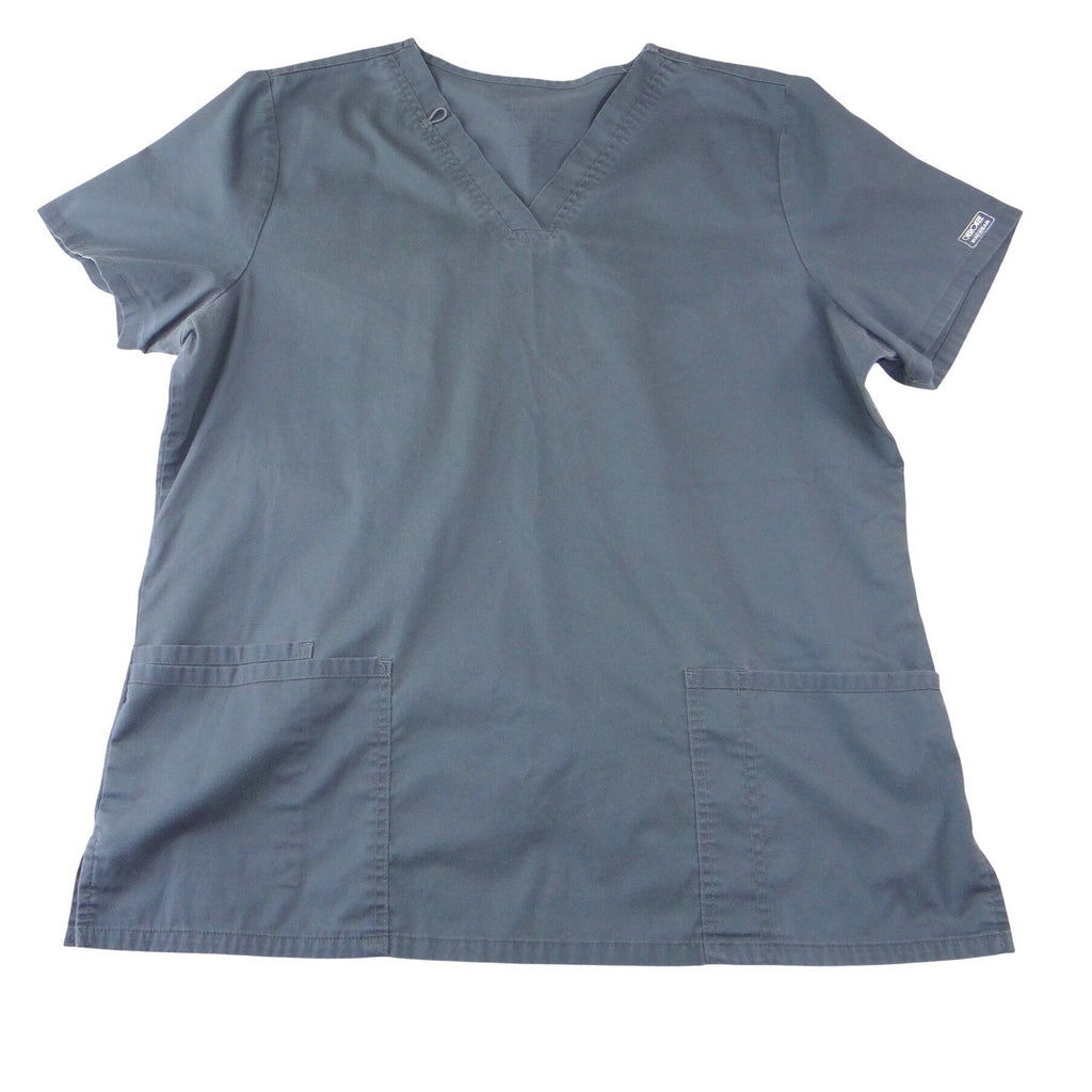 Cherokee Workwear Womens V-Neck Scrub Top Dark Gray Pockets Size XL