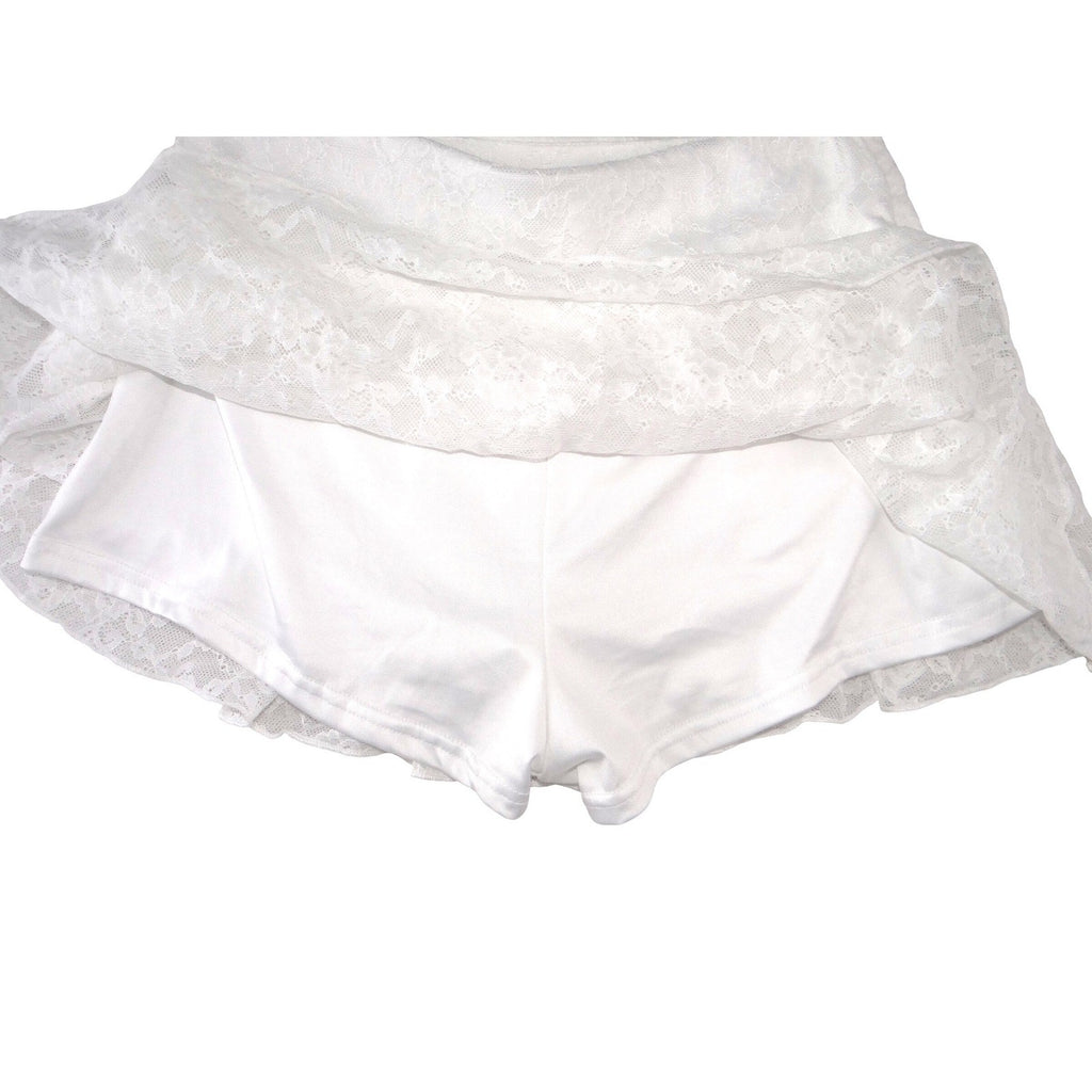 Womens White Floral Lace Tiered Ruffle Skort Side Zip Mini Skirt Shorts
