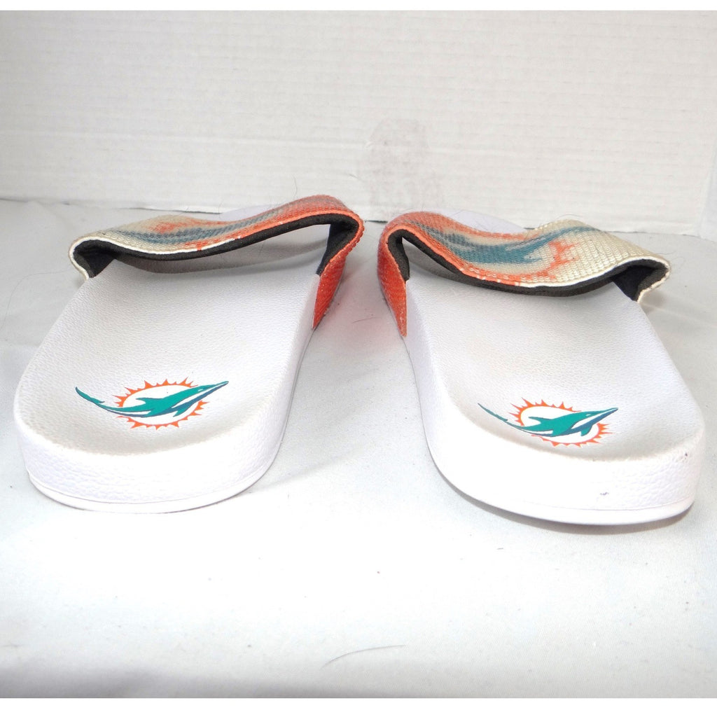 Miami Dolphins NFL Women Rhinestone Logo Slide Sandals White Orange Size L