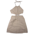 Tan White Gingham Halter Cutout Ring Detail Mini Dress
