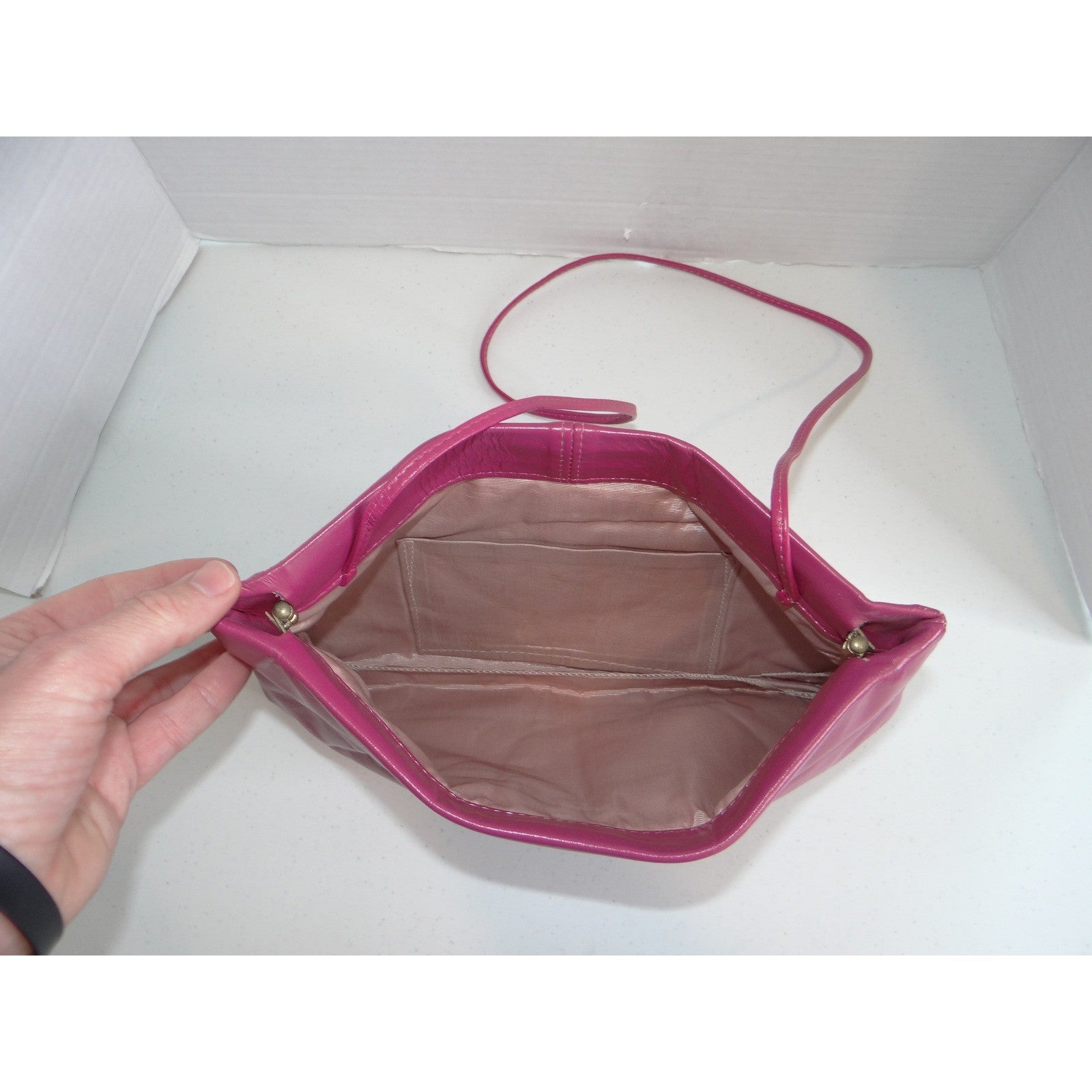 Vintage Magenta Pink Leather Gathered Clutch Bag with Hideaway Strap Retro 2746