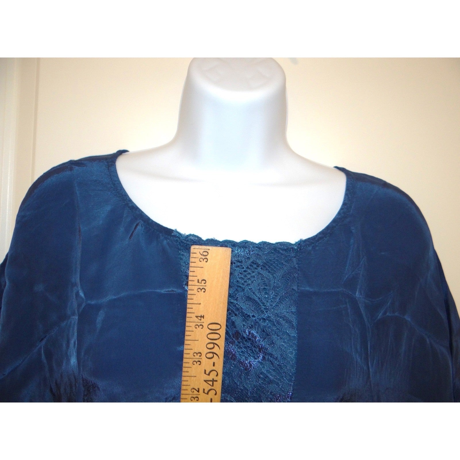 Teal Blue Satin Lace Inset Shift Dress Short Sleeve Knee Length Relaxed Fit