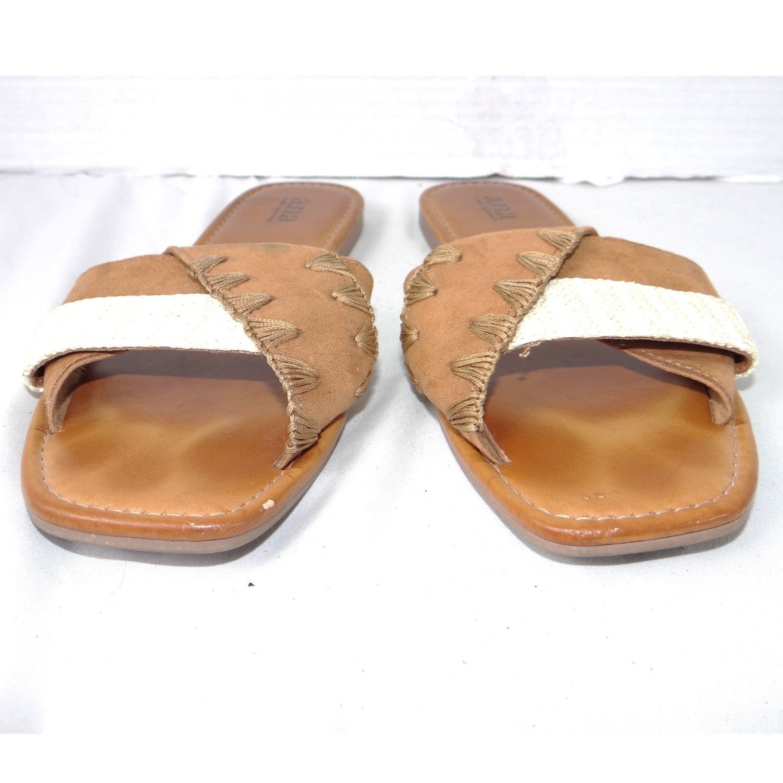 a.n.a a new approach Garth Womens Tan Woven Strap Flat Slide Sandals Size 8M