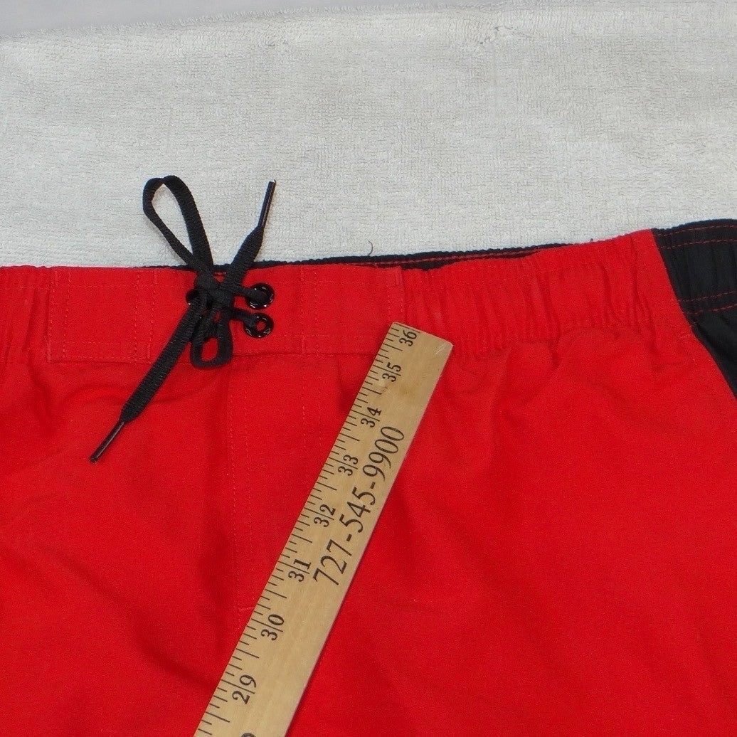 Nike Mens Red Colorblock Swim Trunks Board Shorts Mesh Lined Large