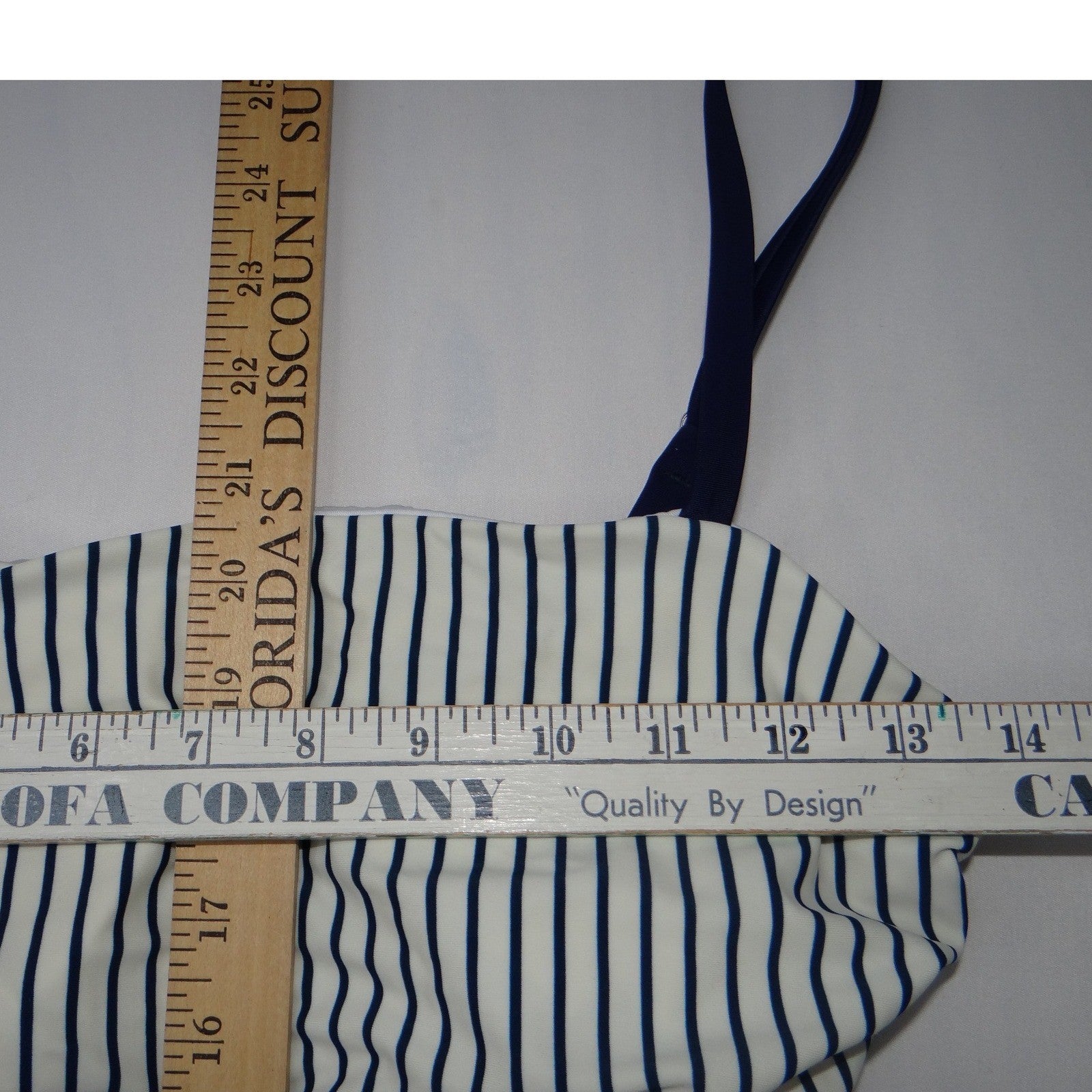 Navy Blue White Striped Ruched One Piece Swimsuit Square Neck Nautical Summer S