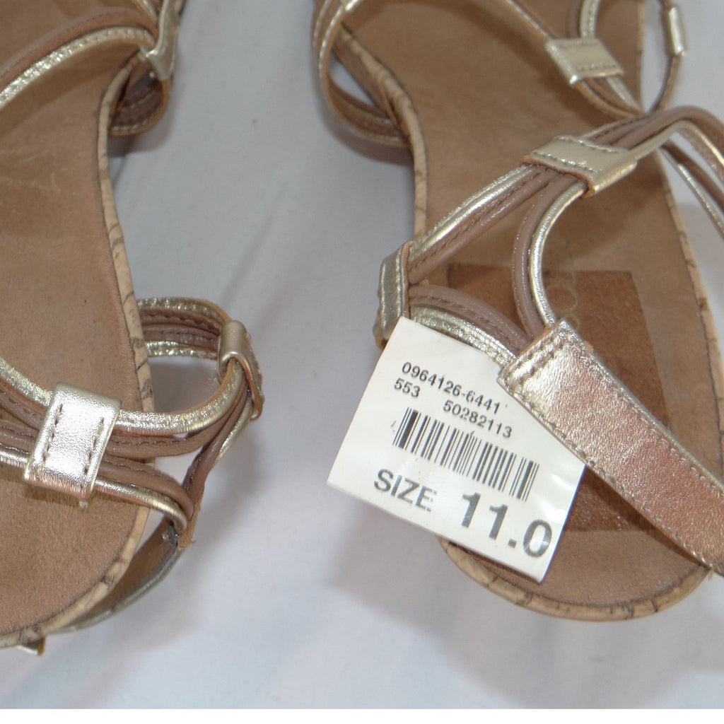 Aerosoles Womens Gold Metallic Strappy Cork Wedge Sandals Size 11