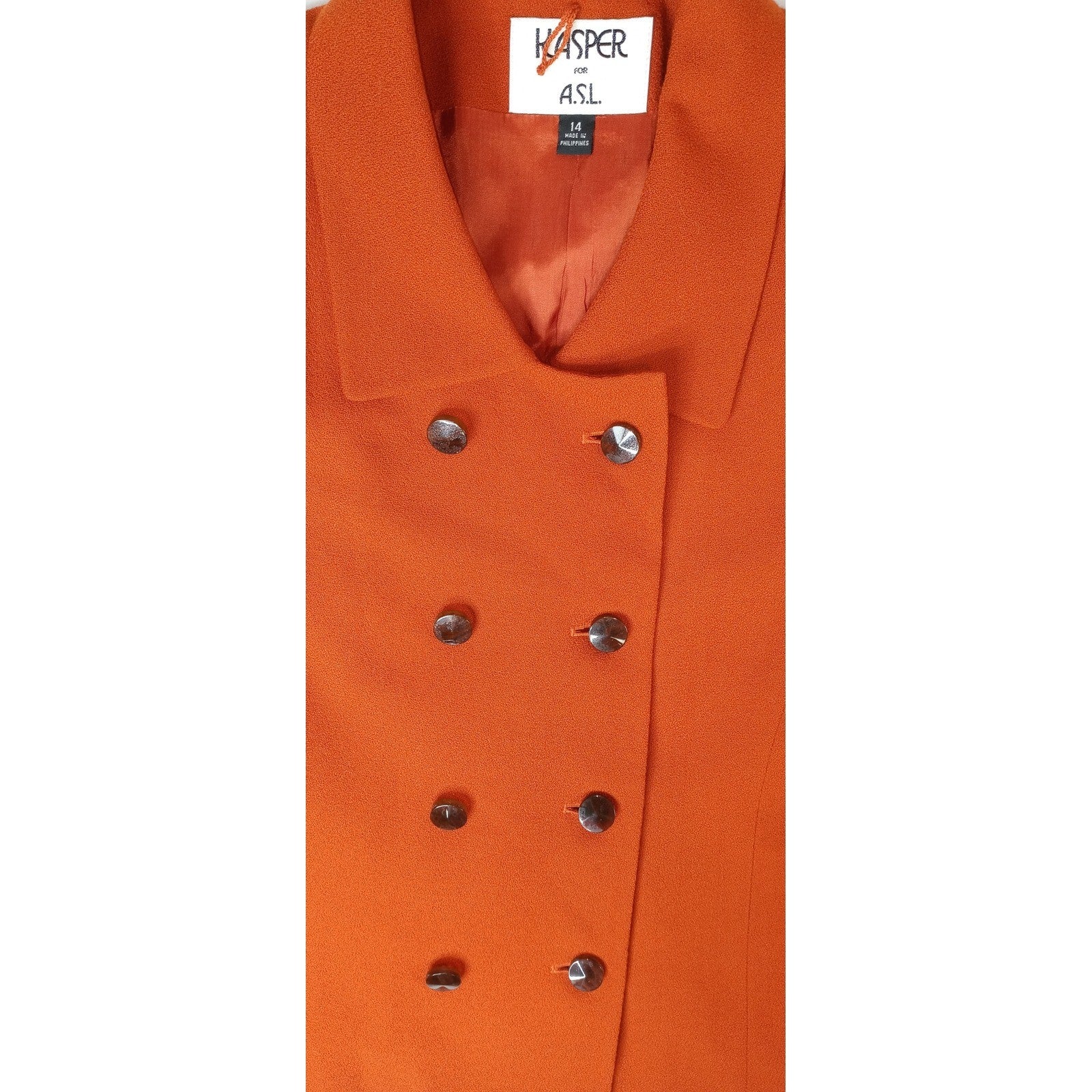 Vintage Kasper ASL Women's Double Breasted Blazer Orange Wool Size 14