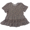 Paper Crane Womens Floral Tiered Babydoll Top Black Short Sleeve Small