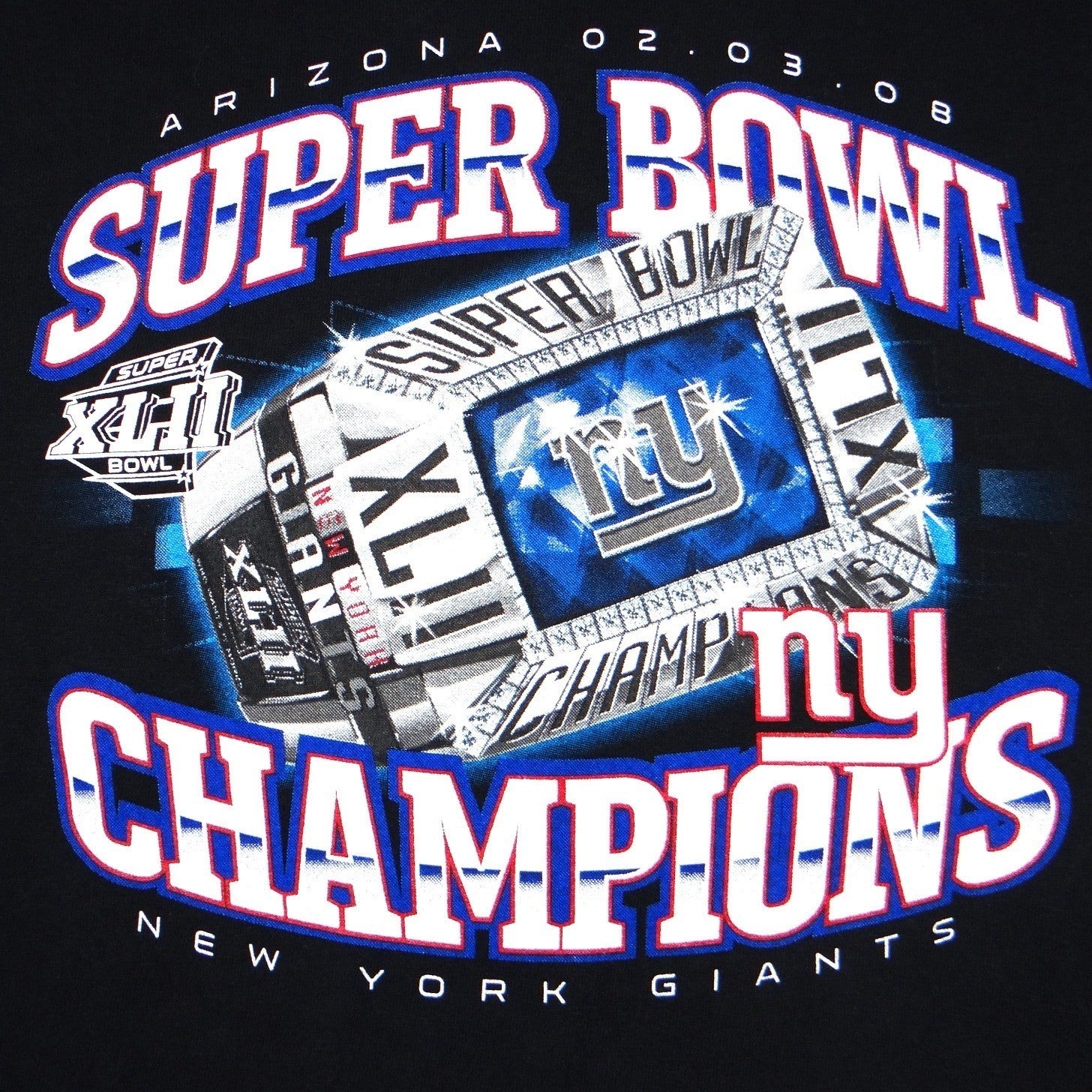 New York Giants Super Bowl XLII Champions Black Reebok T Shirt Men's Size L