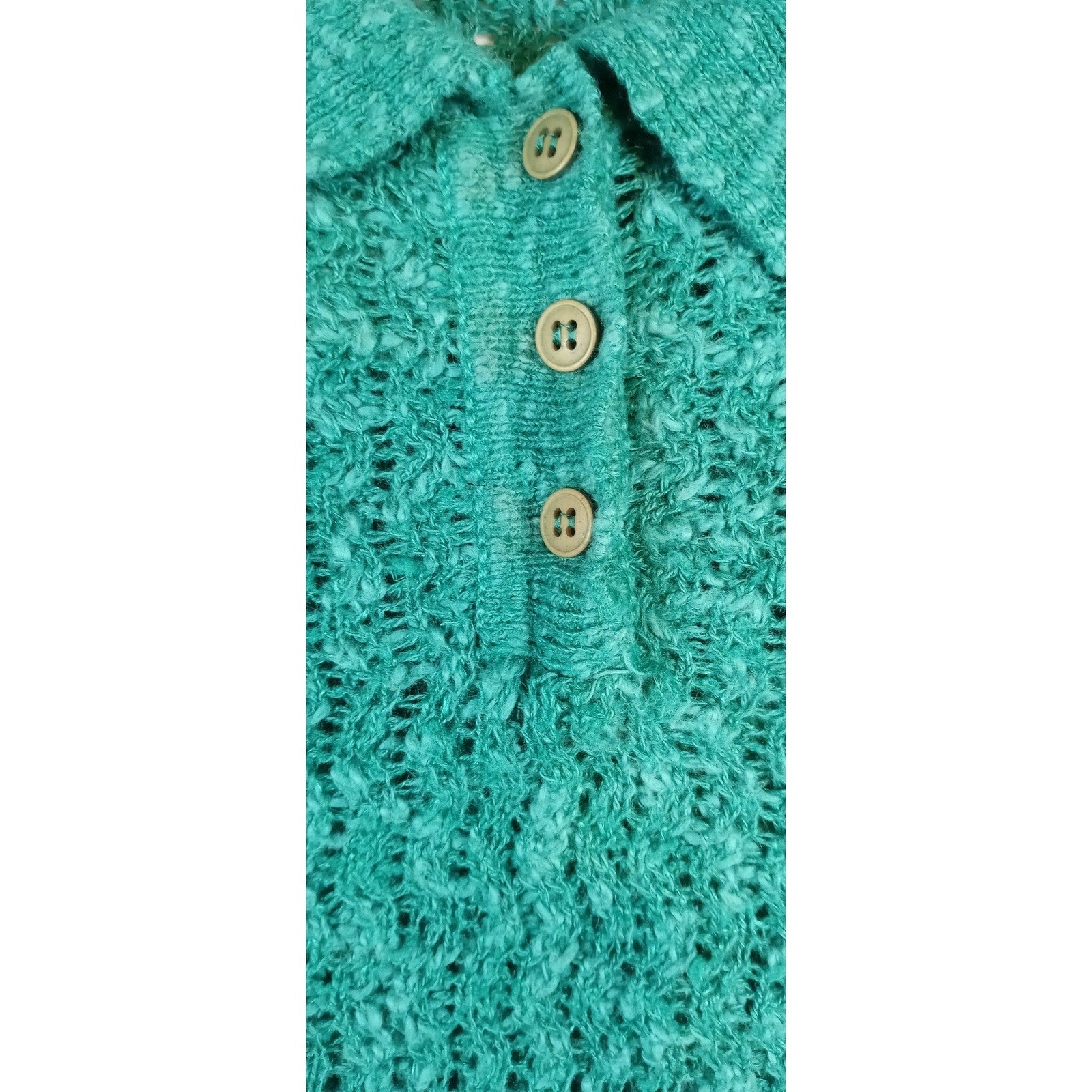 Vintage Rafaella Women's Green Textured Knit Polo Shirt Short Sleeve Size M