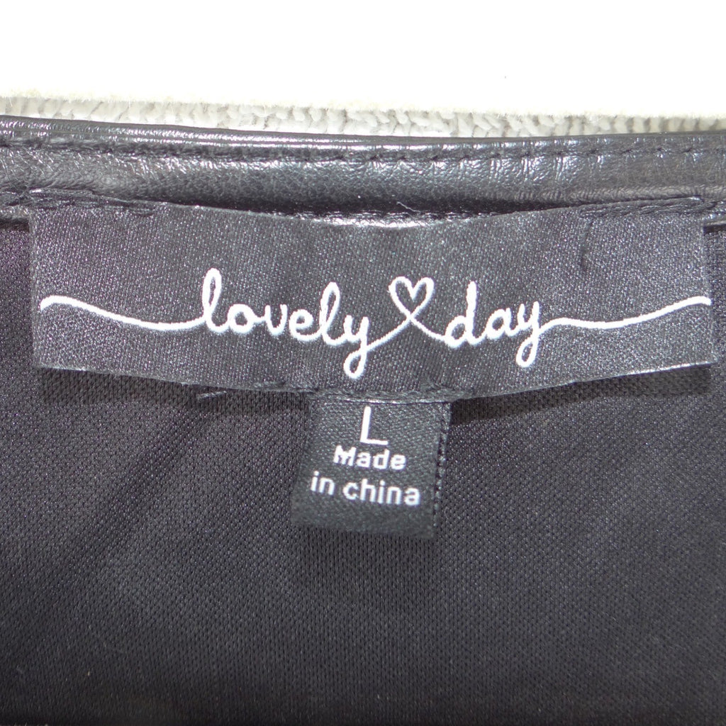 Lovely Day Black Faux Leather Wrap Peplum Top Puff Sleeve V-Neck Size L