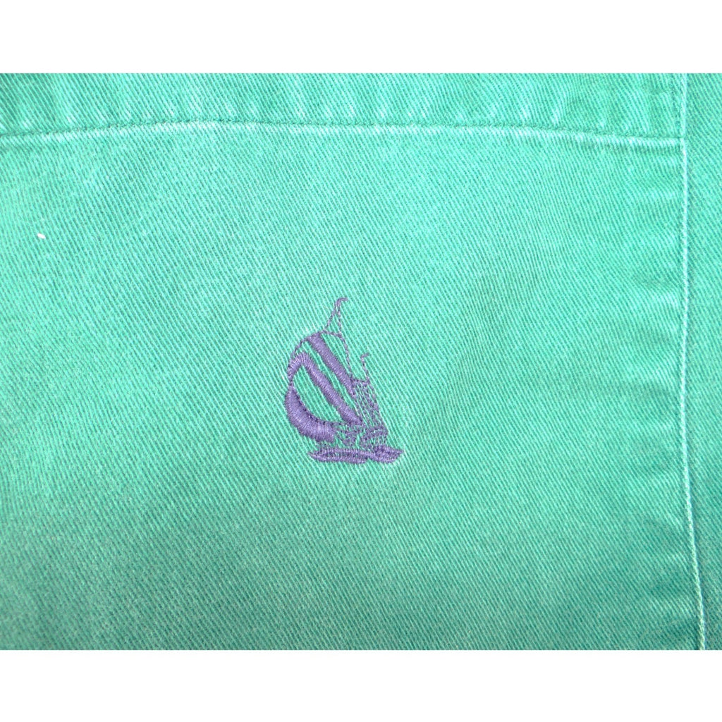 Vintage Nautica 90s Mens Green Cotton Twill Denim Collar Button Down Shirt L
