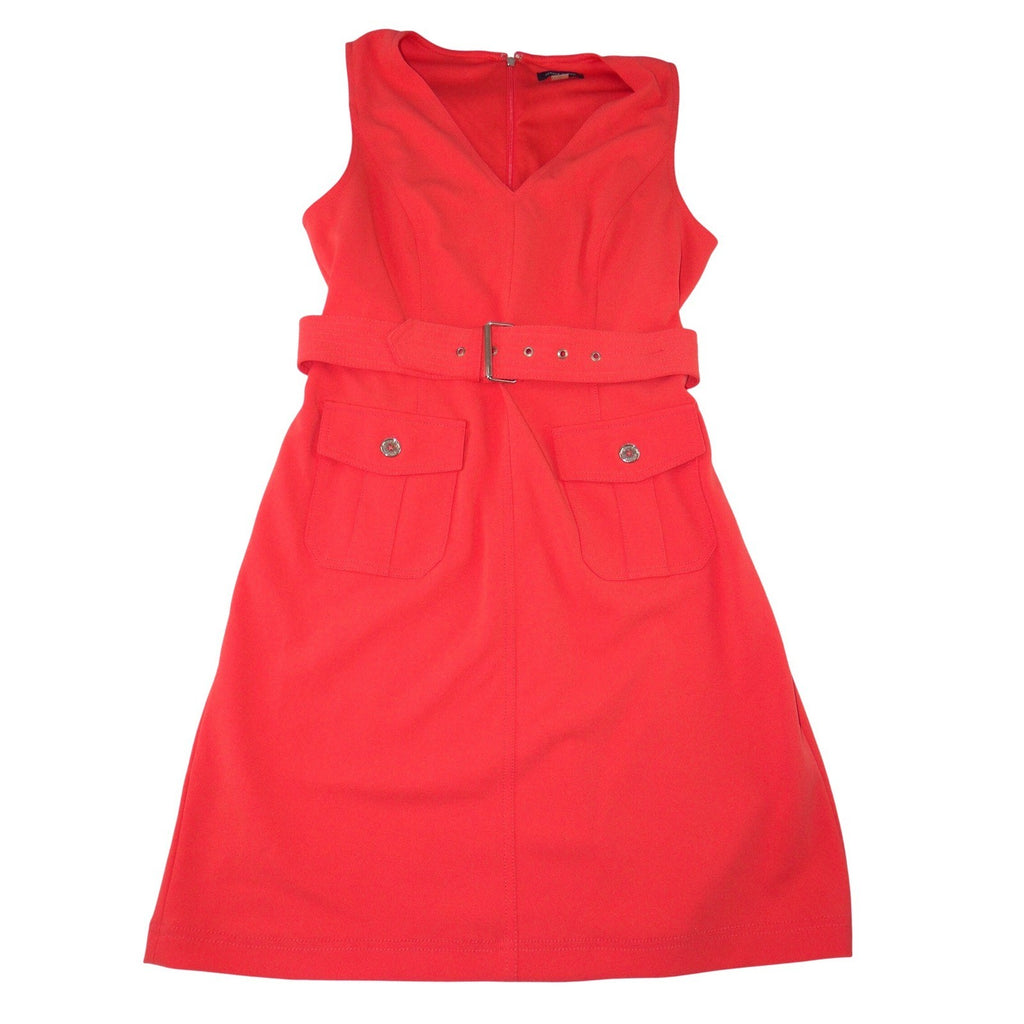Tommy Hilfiger Red Sleeveless Belted Sheath Dress Career V-Neck Size 10