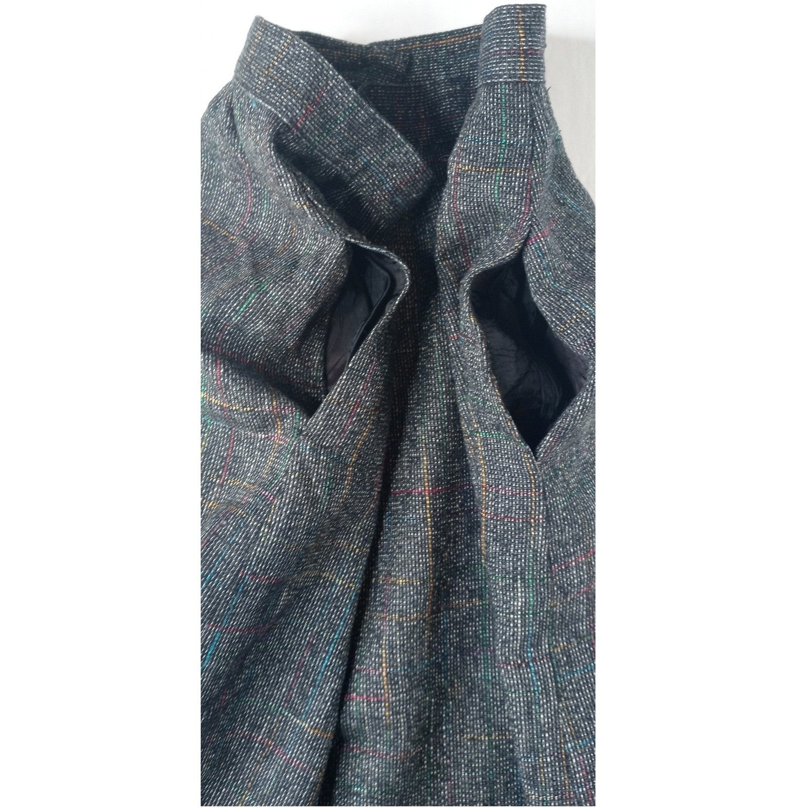 VTG Womens Plaid Tweed Maxi Skirt Dark Multi Color Classic Tailored Knee Length