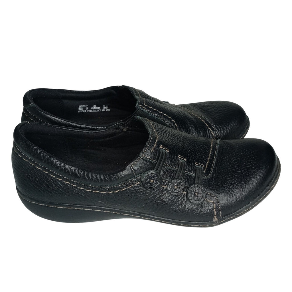 Clarks Black Leather Slip On Comfort Shoes Women's Size 8M
