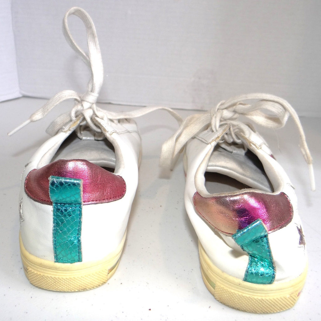 Wonder Nation Girls White Star Patch Sneakers Holographic Rainbow Trim Size 6