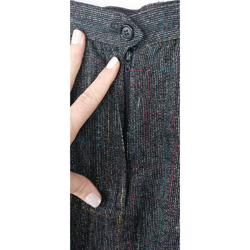 VTG Womens Plaid Tweed Maxi Skirt Dark Multi Color Classic Tailored Knee Length