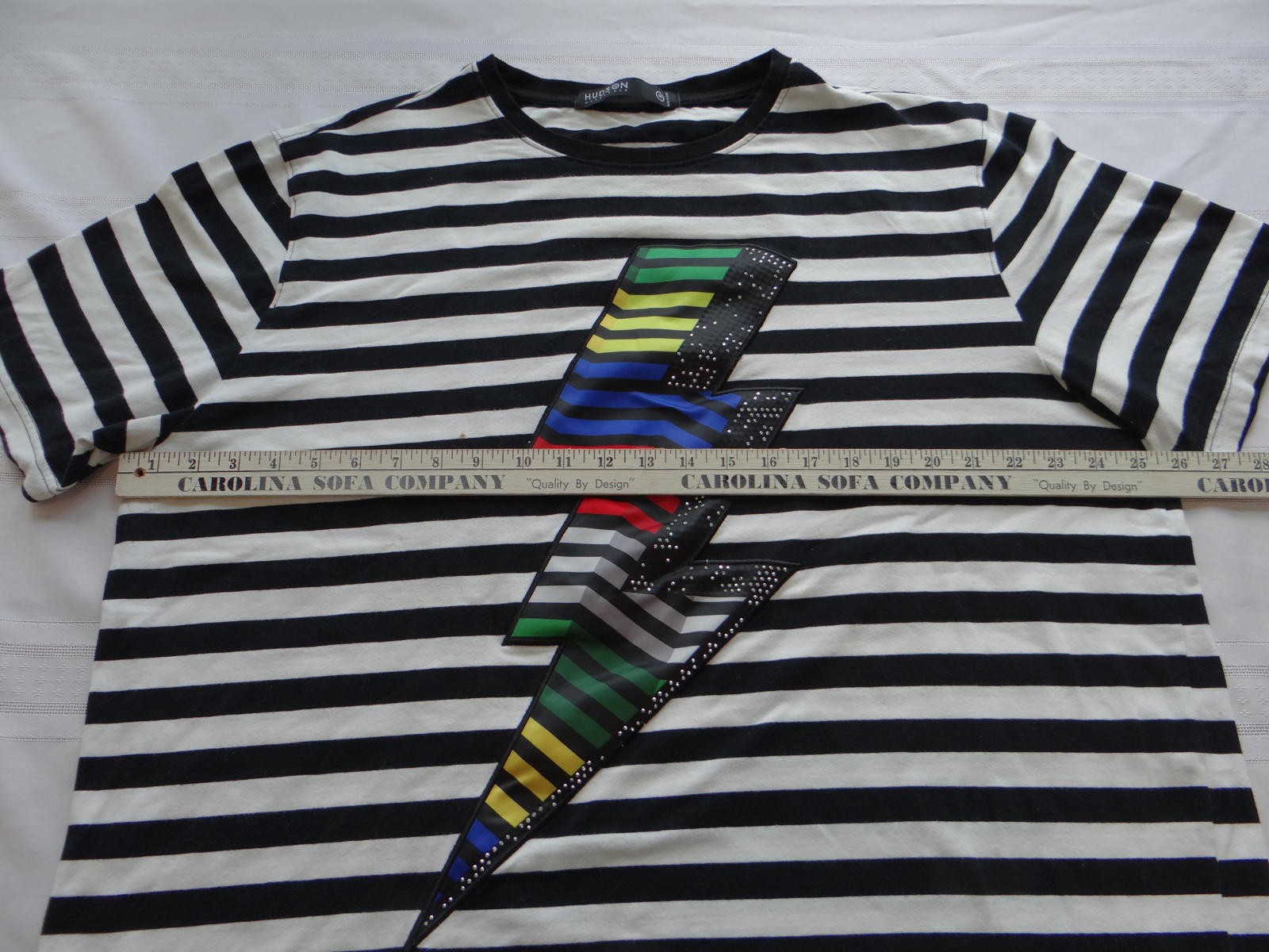 Hudson Outerwear Men's Black and White Striped T-Shirt with Lightning Bolt