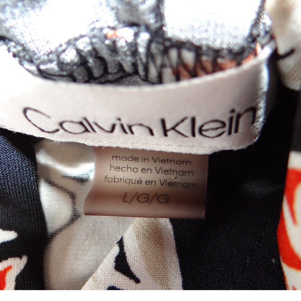Calvin Klein Womens Black Red Floral Sleeveless V-Neck Blouse Size Large