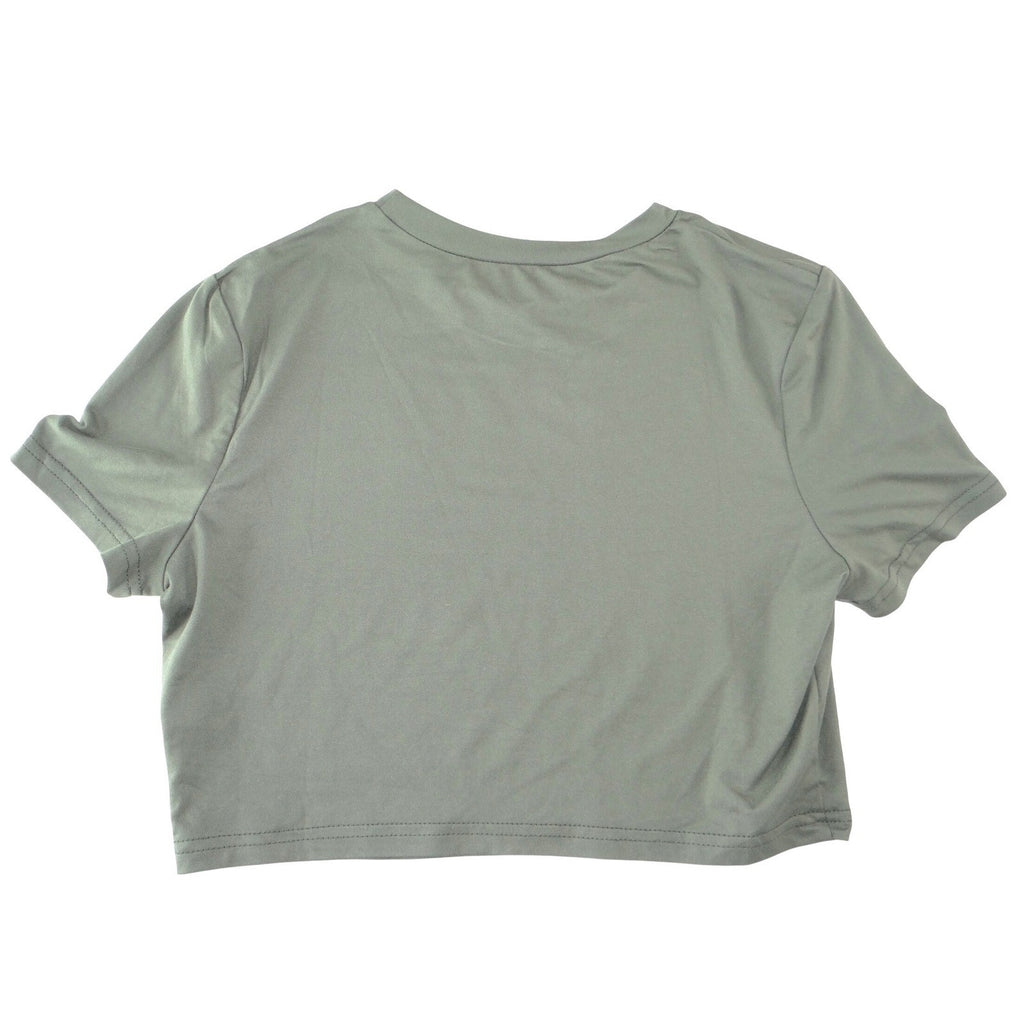 Womens Olive Green Short Sleeve Crew Neck Polyester Crop Top Tee Size Large
