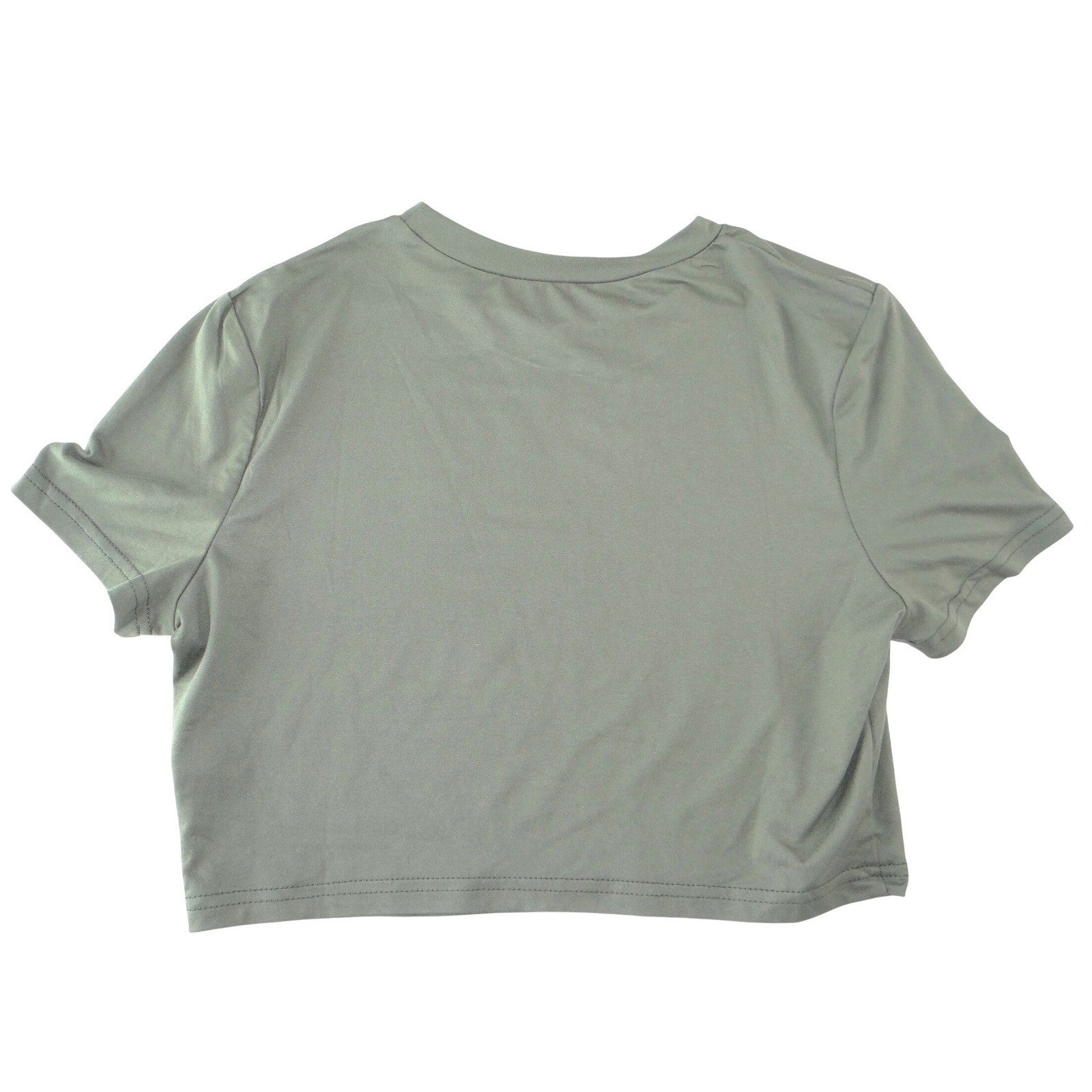 Womens Olive Green Short Sleeve Crew Neck Polyester Crop Top Tee Size Large