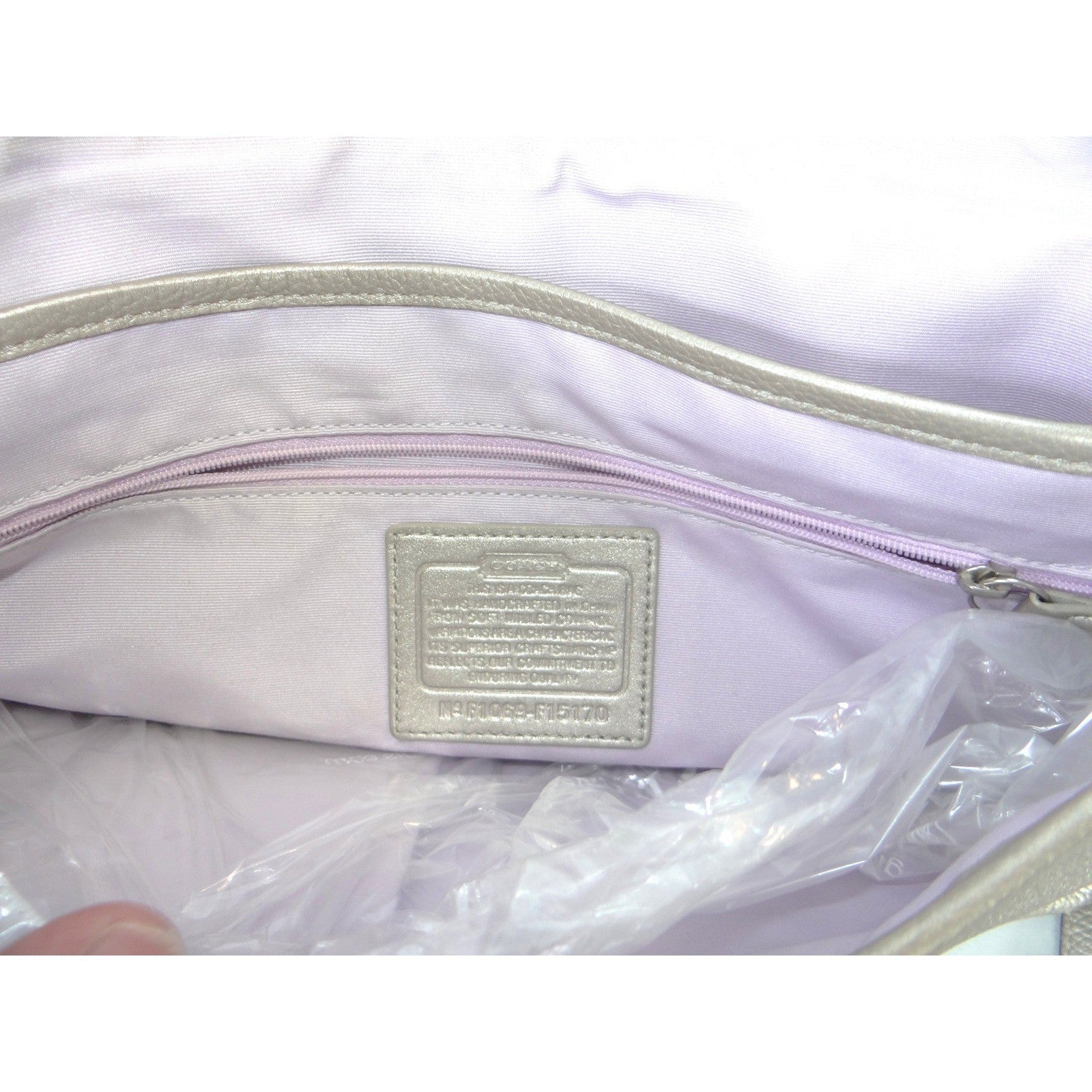 Coach Penelope Metallic Champagne Leather Shoulder Bag Turnlock F15170 Womens
