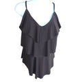 Aqua Green Womens Tiered Ruffle Tankini Top Black Adjustable Straps L