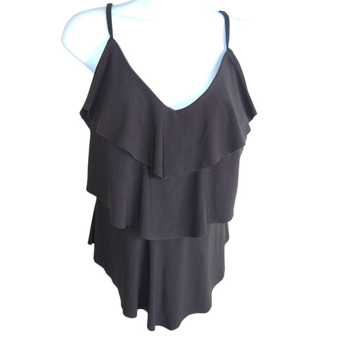 Aqua Green Womens Tiered Ruffle Tankini Top Black Adjustable Straps L