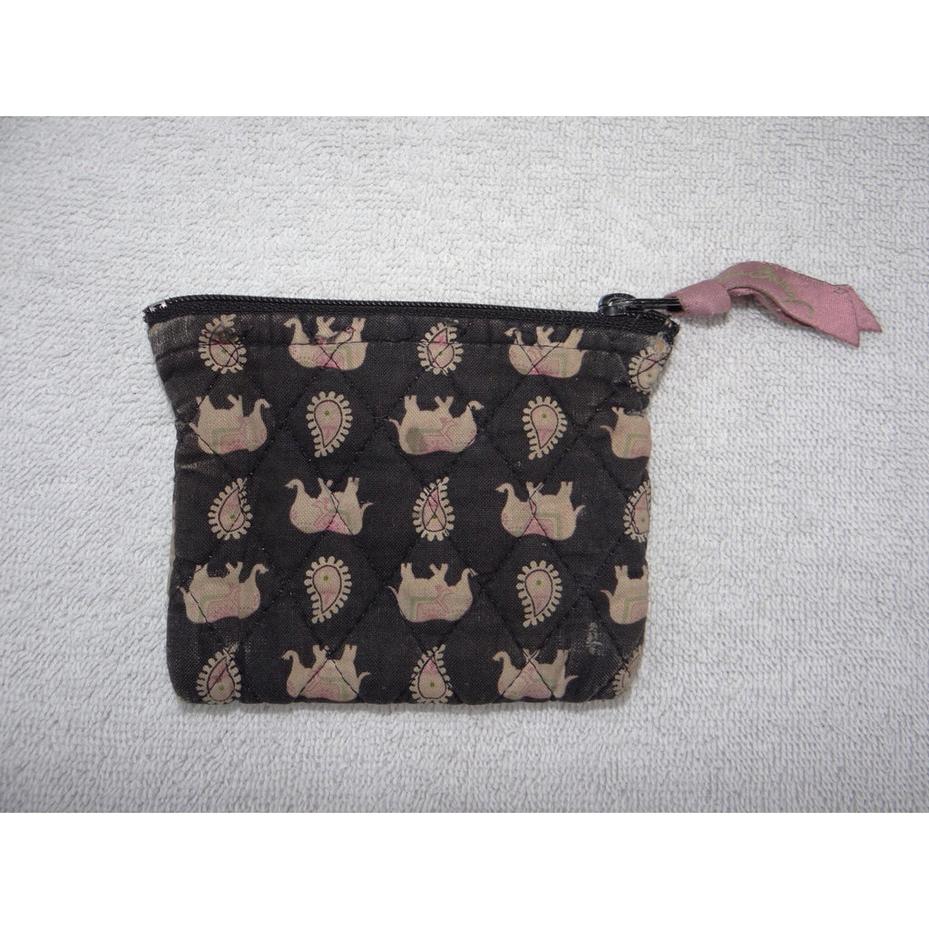 Vera Bradley Elephant Paisley Quilted Cotton Zip Coin Purse Pouch Black Pink
