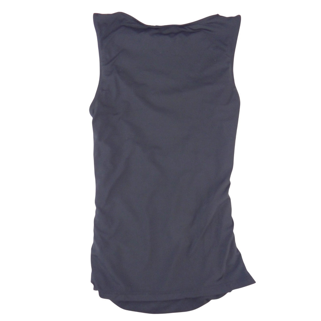 Zara Womens Ruched Sleeveless Blouse Black Boat Neck Slim Fit Top Small