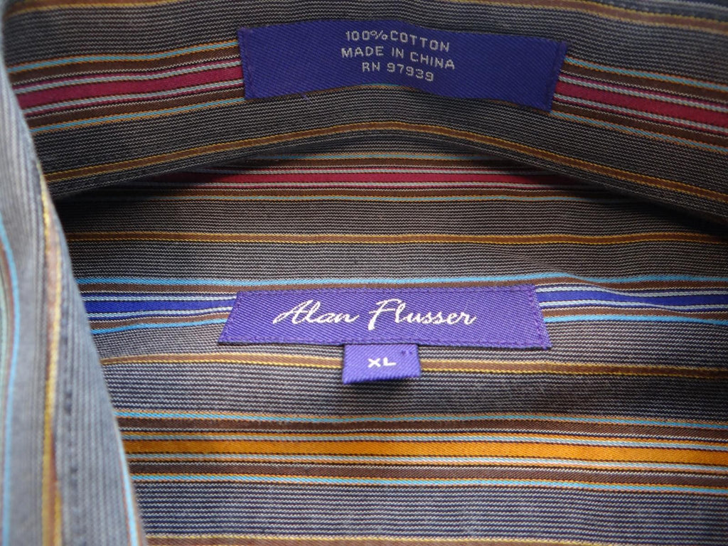 Stylish Alan Flusser Men's XL Striped Button-Up Shirt