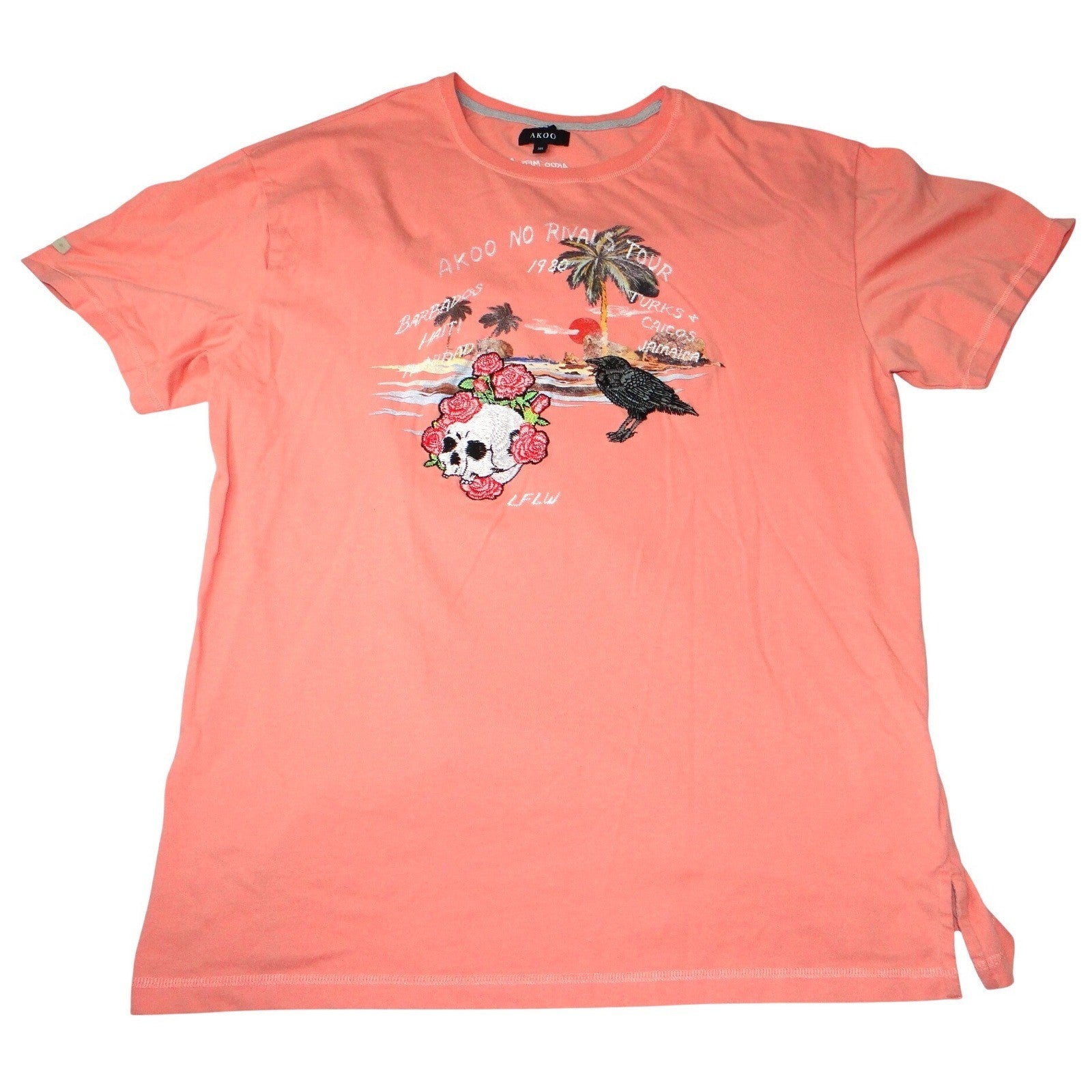 AKOO Coral Graphic Embroidered TShirt Skull Roses Raven Tropical Tour Size 3XL