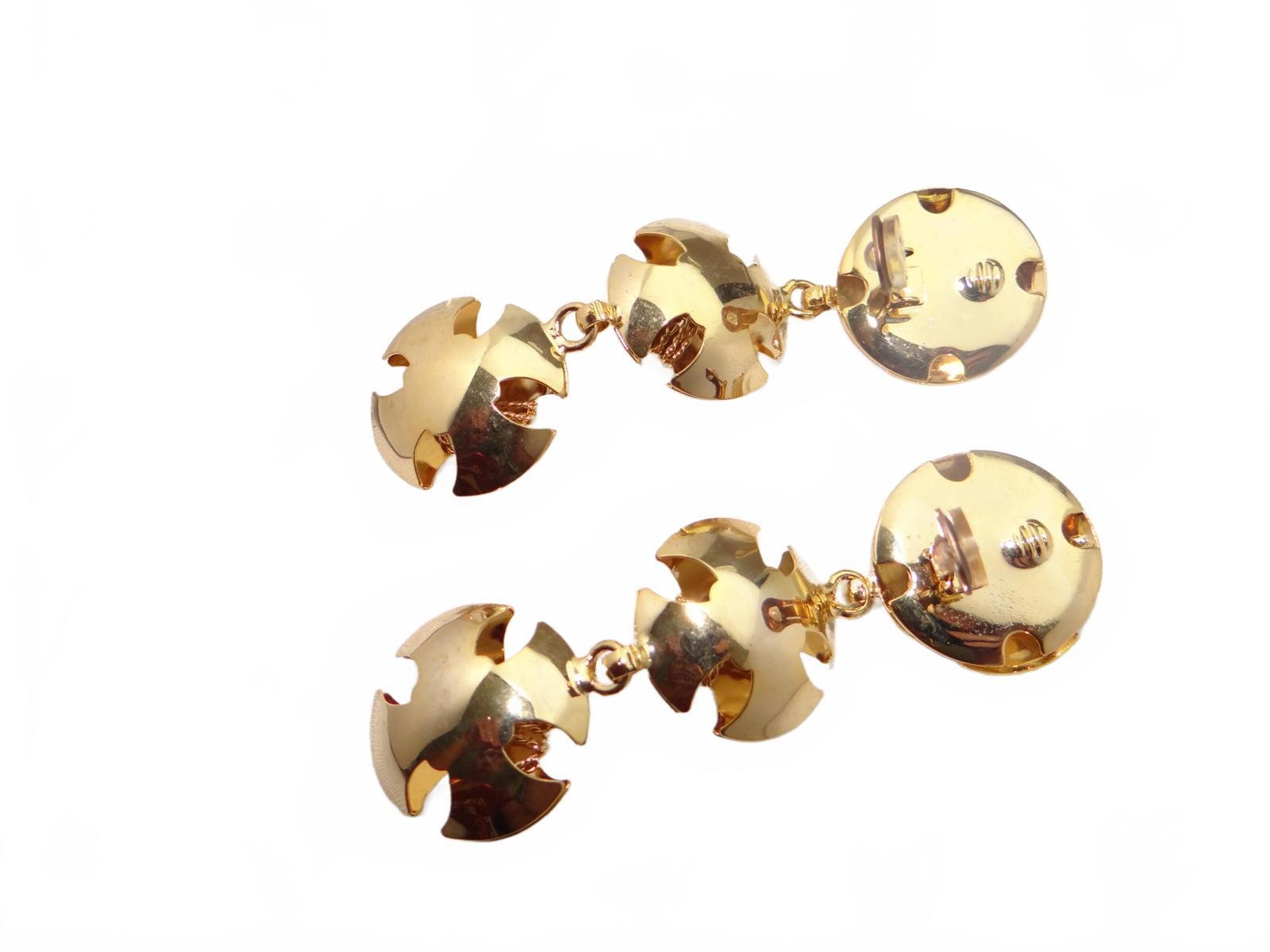Vintage Gold Tone Triple Disc Drop Earrings