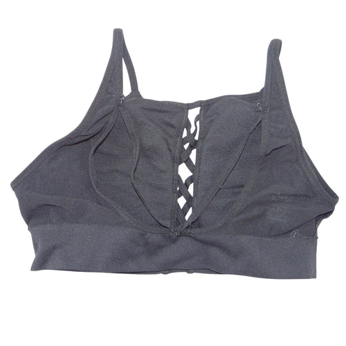 Black Lace Up Front Sports Bra Removable Pads Sleeveless Activewear