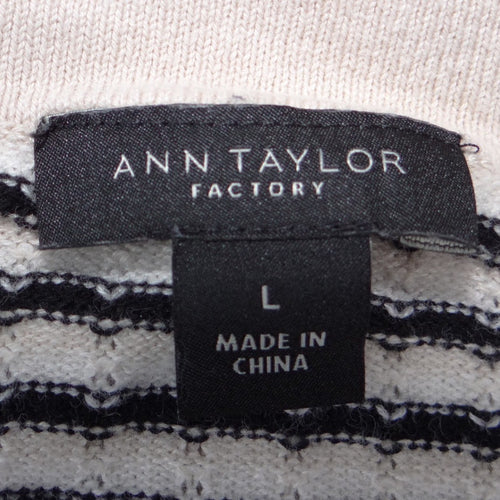 Ann Taylor Factory Striped Cardigan Sweater Cream Navy Blue Button Front Large