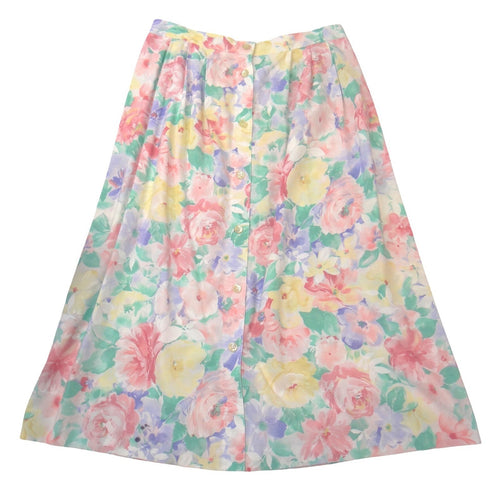 Alfred Dunner Vintage 90s Floral Button Front Midi Skirt Pastel Women Size 14