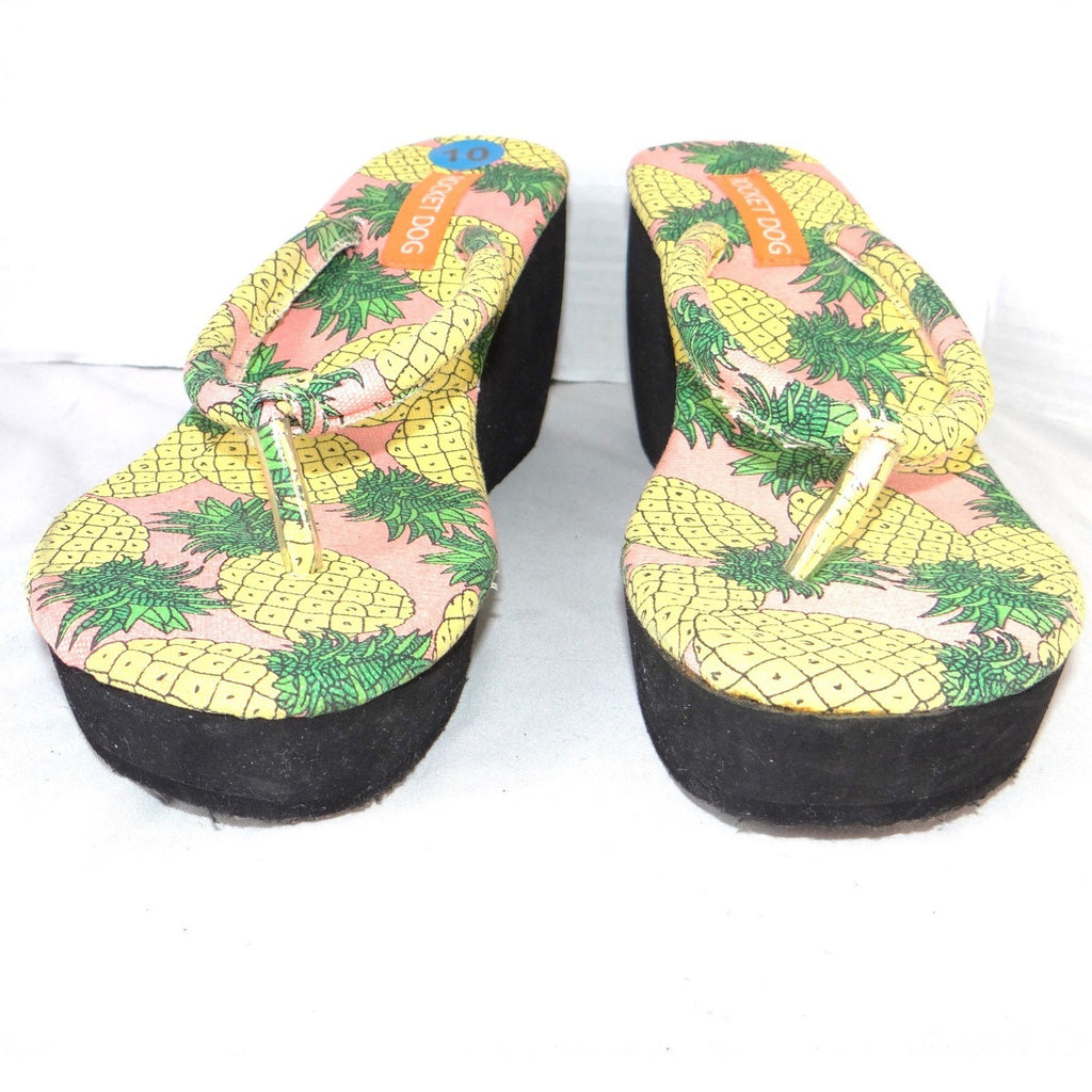 Rocket Dog Womens Pineapple Print Platform Wedge Flip Flops Pink Black 10